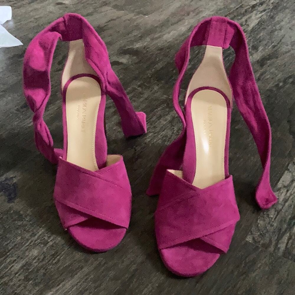 🎉HP👏 NIB Marion Parke Women's Leah Ankle Tie Sandal in Magenta Suede Sz 7.5 - Picture 6 of 16
